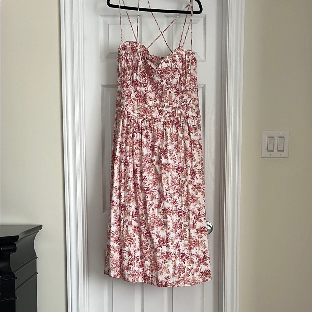 Anthropologie Pink Floral Midi Dress